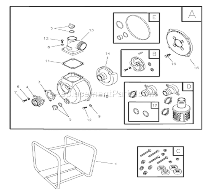 Page A Diagram and Parts List for 073010-0  Briggs and Stratton Water Pump